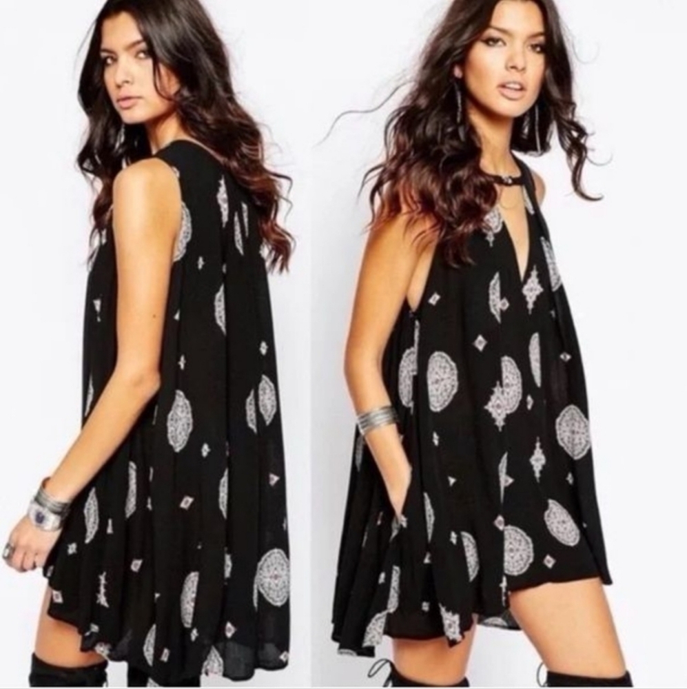 Free People Sz M Gray Pink Snap Out Of It Pockets Oversize Boho Tunic Mini Dress